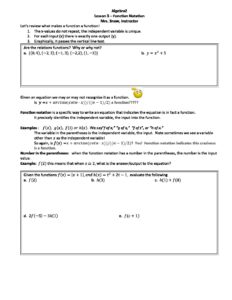 Lesson 3 Function Notation – Mrs. Snow's Math