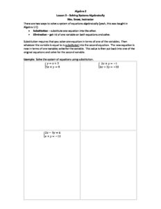 Lesson 3 Solving Systems Algebraically – Mrs. Snow's Math